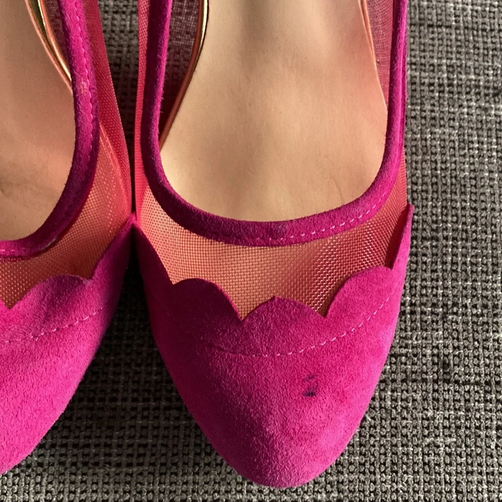 Alexander McQueen Pink orchid suede scalloped mesh heels 38 8 - Picture 3 of 9